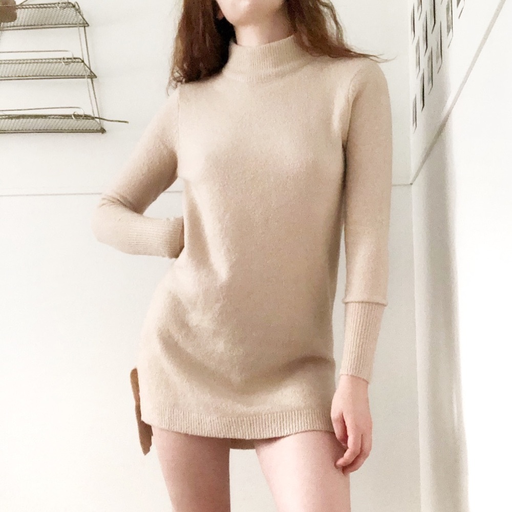 Papillon • Cream Mock Neck Knit Sweater Dress